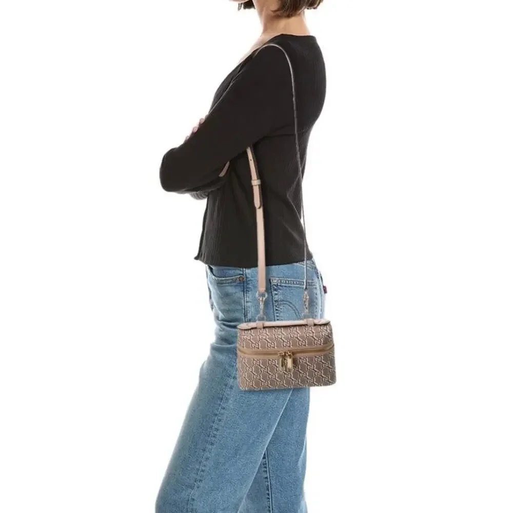 Gucci Super Mini Crossbody Bag GG Shadow Taupe Brown Supreme Vanity
